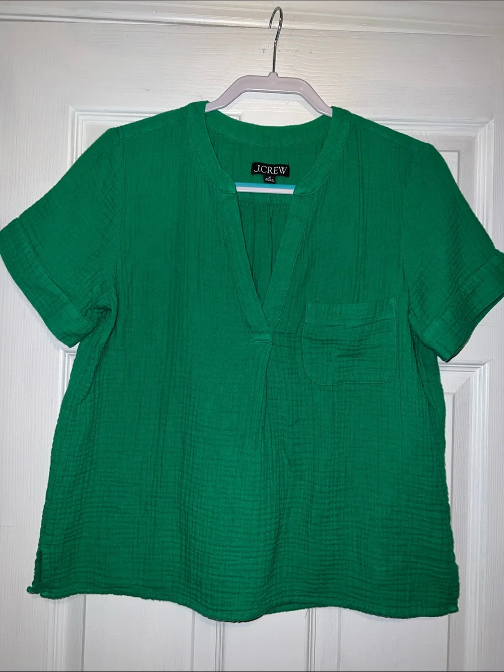 J. Crew Emerald Green Short-Sleeve V-Neck Pocket Top